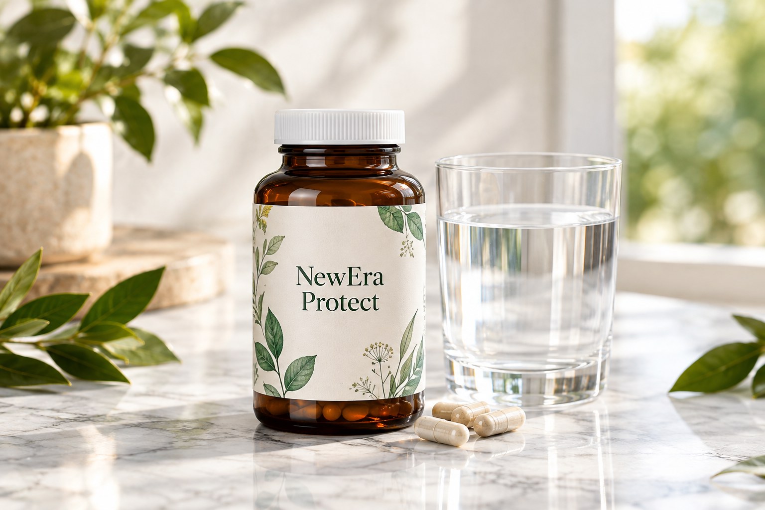 NewEra Protect supplement bottle as part of a bladder wellness routine